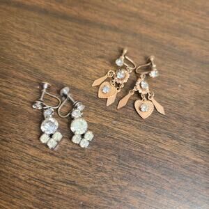 Lot of 2 Vintage Rhinestone Dangle Earrings Screwback Estate Costume Jewelry